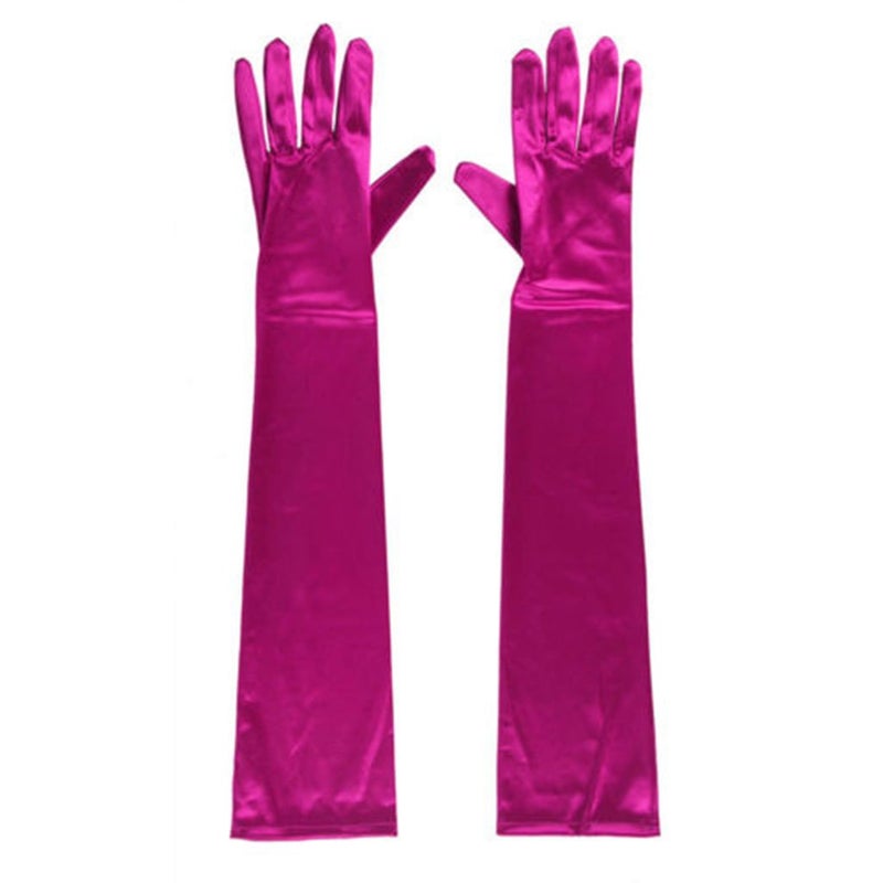 DreamHigh Women's Party Wedding 21" Long Satin Finger Gloves Rose - Image 3